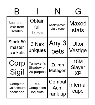 Long-term OSRS goals Valkynix Bingo Card