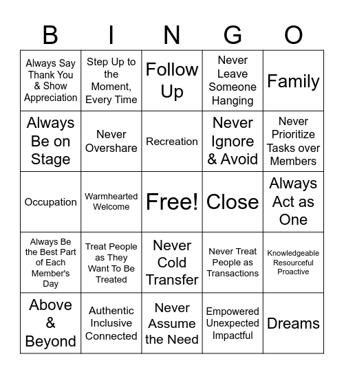 Member Experience Trivia Bingo Card