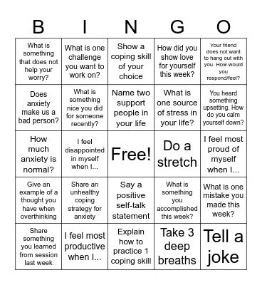 Therapy Bingo Card