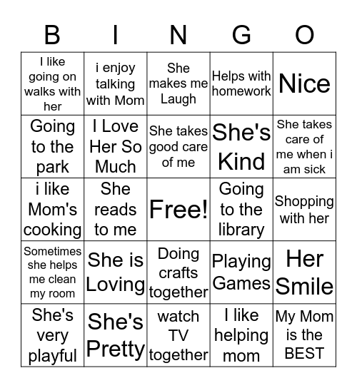 What We Like About Mom Bingo Card