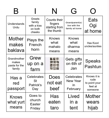 Personal Identity Bingo Card