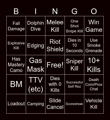Warzone Bingo Card