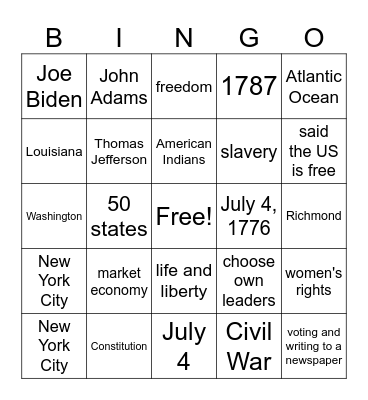Citizenship-Chapters 1- 5 Bingo Card