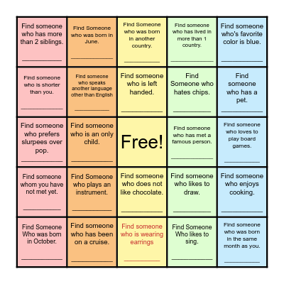 Find Someone Who... Bingo Card