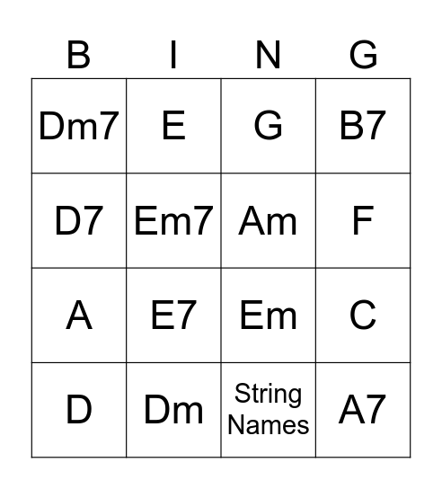 Guitar Chords Bing! Bingo Card