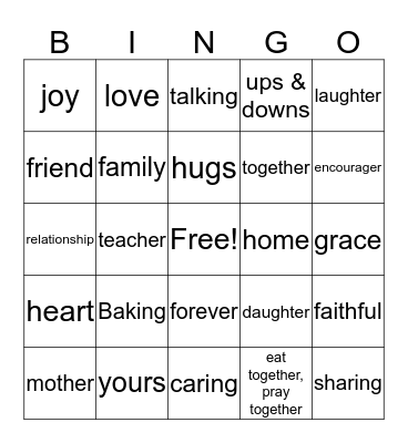 Mother & Daughters Bingo Card