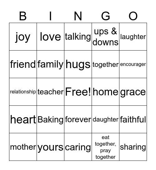 Mother & Daughters Bingo Card