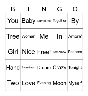 Love Song SINGO Bingo Card