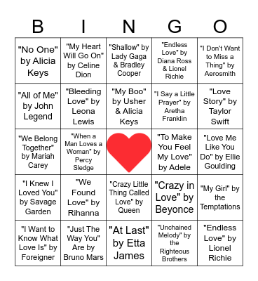SINGO: Valentine's Day Edition Bingo Card