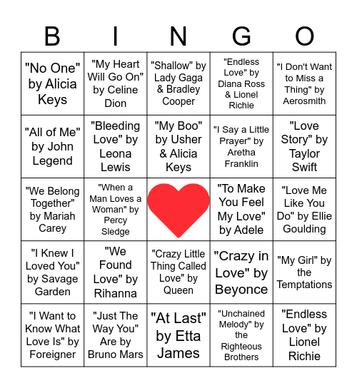 SINGO: Valentine's Day Edition Bingo Card