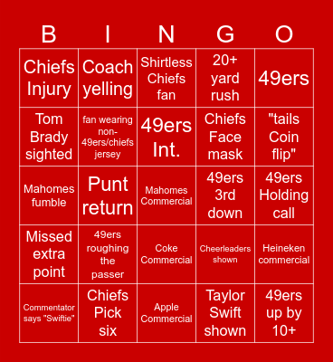 Superbowl 58 Bingo Card