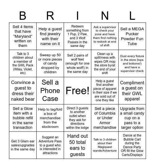 Buckhorn Bingo Card