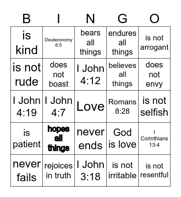 LOVE Bingo Card