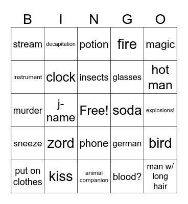 The Mortal Instruments: the Graphic Novel Bingo Card