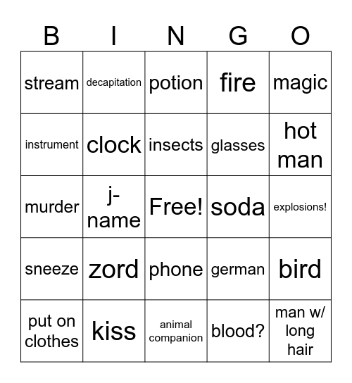 The Mortal Instruments: the Graphic Novel Bingo Card