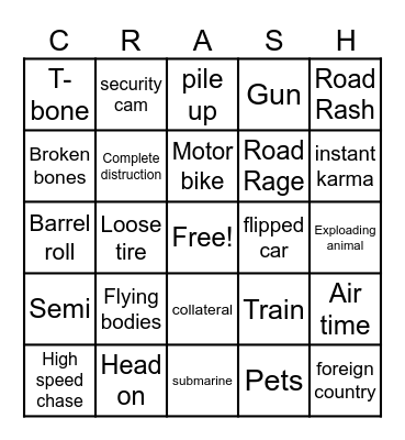 Car Crash Bingo Card