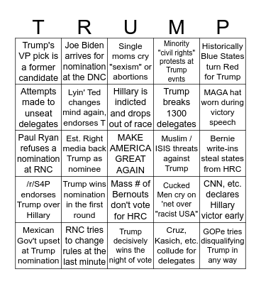 Primary/General Election 2016 BINGO Card