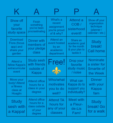 Panhellenic Month of the Scholar 2024 Bingo Card