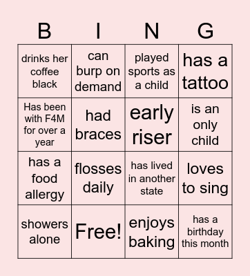 FIT4MOM BINGO Card