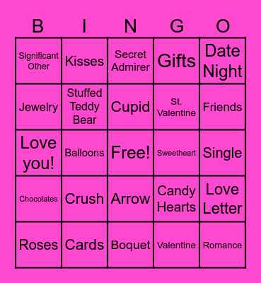 Valentines Day BINGO Card