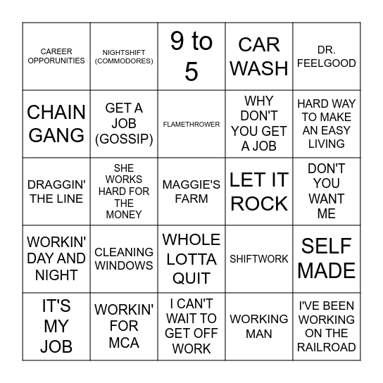 WORK Bingo Card