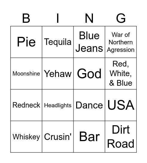 Cowboy Bingo Card