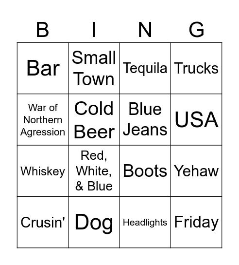 Country Bingo 2.0 Bingo Card