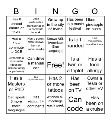 DCE - Blackout BINGO Card