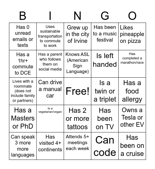 DCE - Blackout BINGO Card