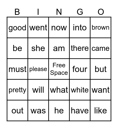 Prime Sight Words Bingo Card