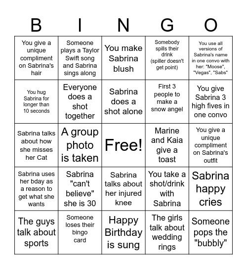 Sabrina Bingo! Bingo Card