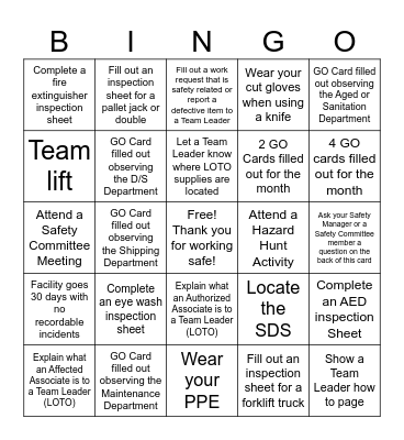 Safety Bingo 1st Quarter Bingo Card