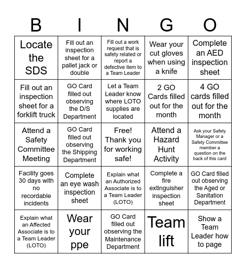 Safety Bingo 1st Quarter Bingo Card