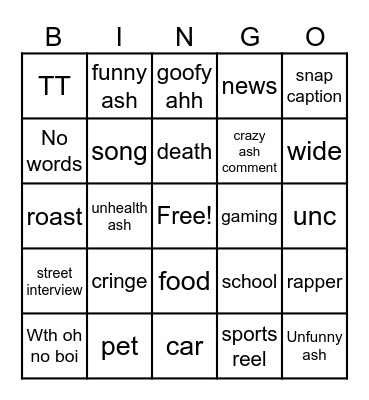 Instagram reel bingo Card
