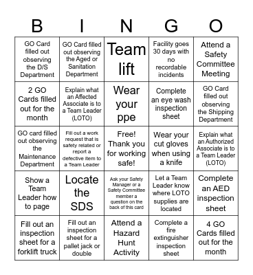 Safety Bingo 1st Quarter Bingo Card