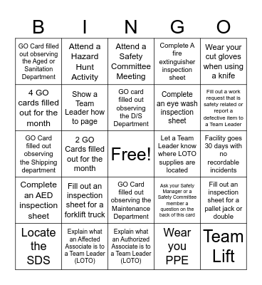 Safety Bingo 1st Quarter Bingo Card
