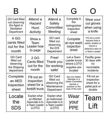 Safety Bingo 1st Quarter Bingo Card