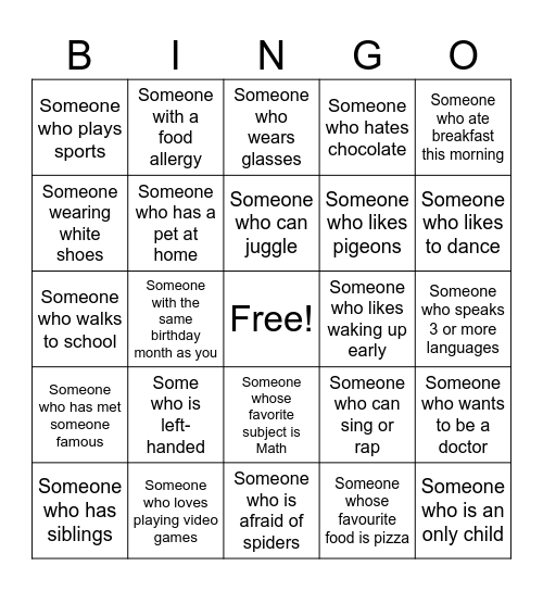 Human Bingo Card