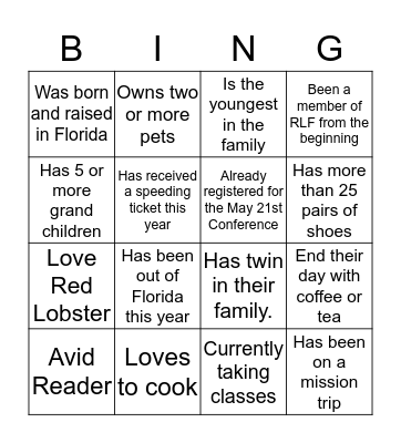 Who do you know?  Bingo Card