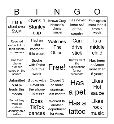 Northeast Field AD Bingo Card