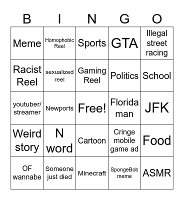 Instagram Reels bingo Card