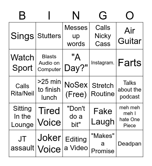 Bucas Bingo Card