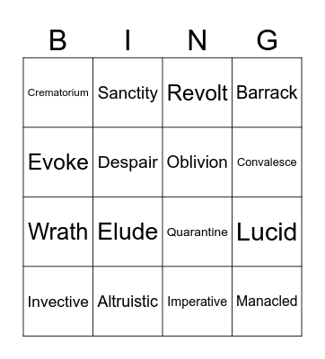 Vocabulary Bing Bingo Card