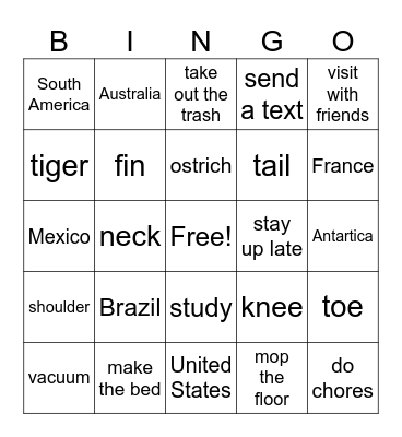 P4 Review Unit 5, 6, 7, 8 Bingo Card