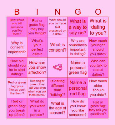 Relationship Bingo Card
