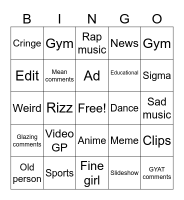 Untitled Bingo Card