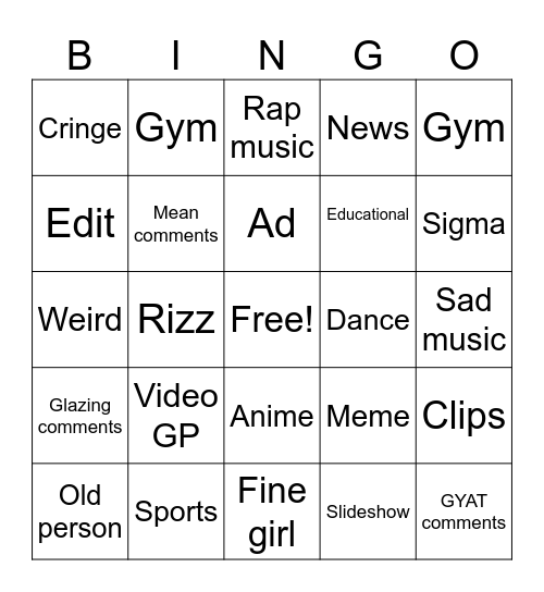 Untitled Bingo Card