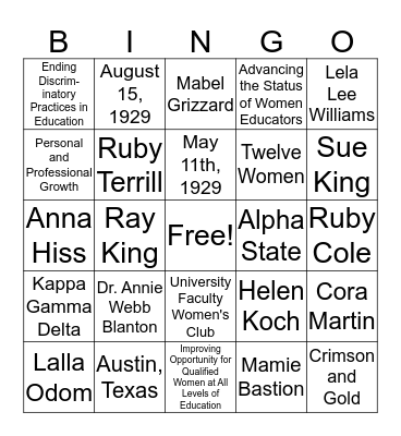 Lambda Iota's Founder's Day Celebration Bingo Card