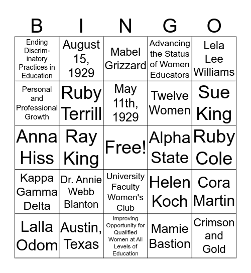 Lambda Iota's Founder's Day Celebration Bingo Card