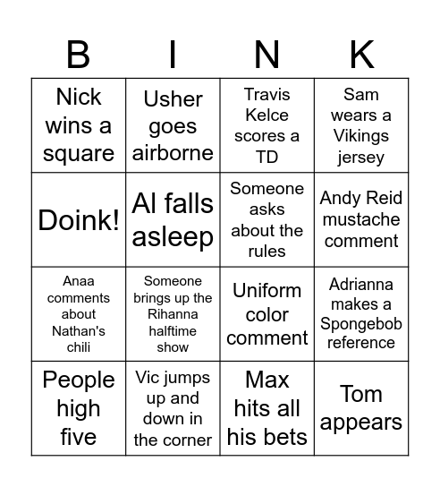 SUPER BOWL LVIII - RAVENS VS LIONS Bingo Card